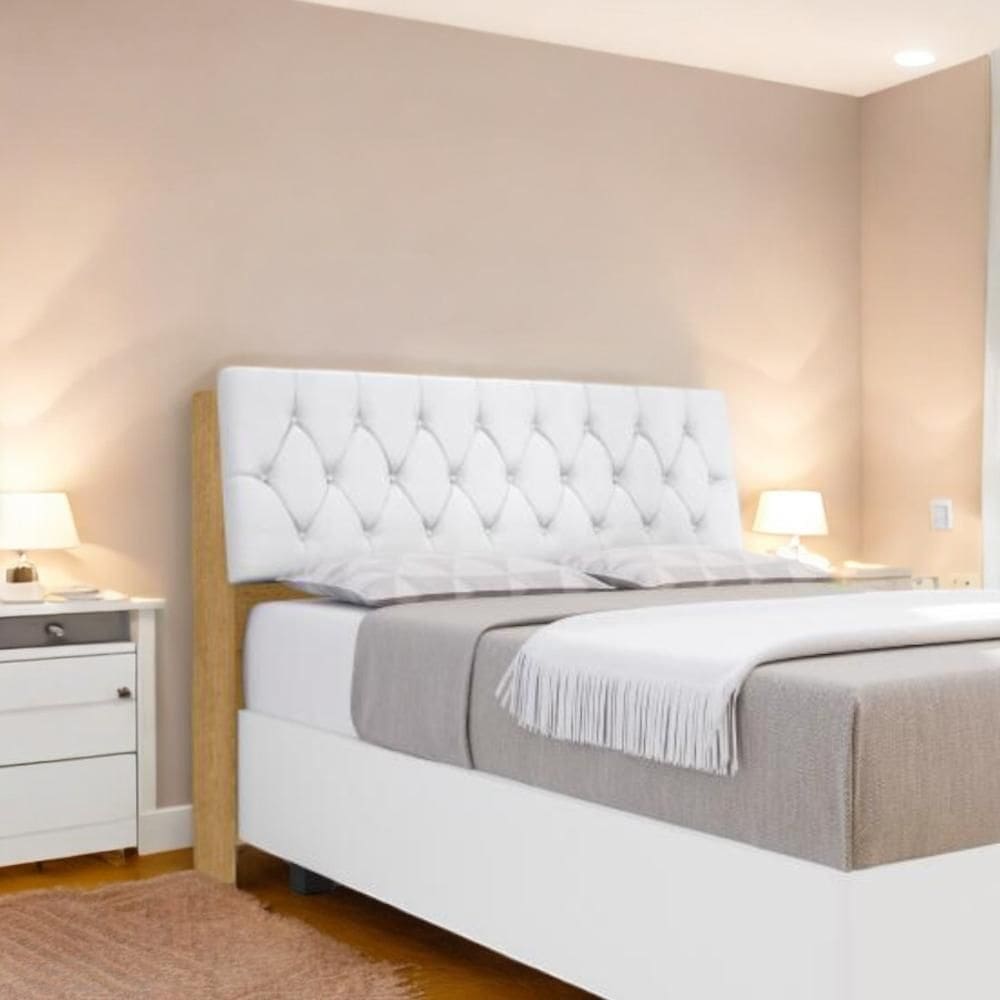 Cabeceira Estofada Ísis Casal Naturalle com Capitonê Branco