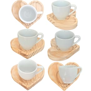 Jogo 6 xícaras café expresso 75ml Porcelana c/ pires coração