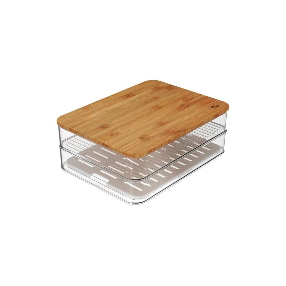 Porta Frios Duplo Com Tampa Em Bambu Clear Fresh 20,5x15,5cm Ou