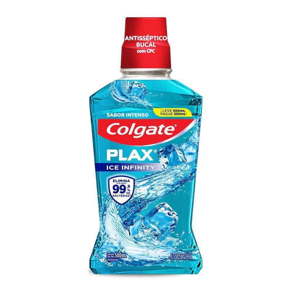 Enxaguante Bucal Colgate Plax Ice Infinity Refrescância Leve 500ml Pague 350ml