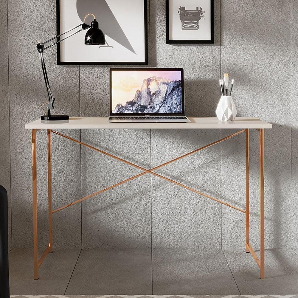 Escrivaninha 76cm Estilo Industrial Cobre/Off White