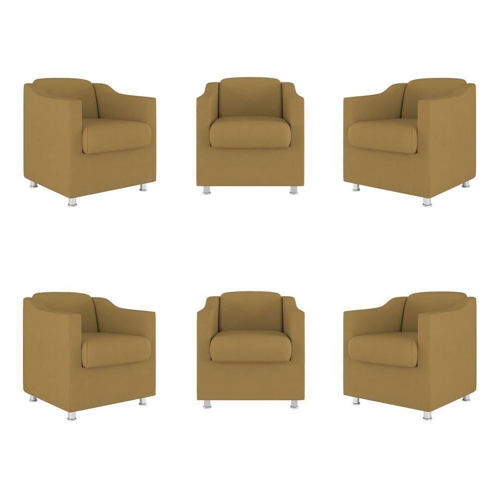 Kit 06 Poltronas Tilla Consultório Recepção Sala Suede Balaqui Decor Cor:capuccino