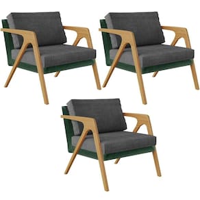 Kit 03 Poltronas Verde Musgo Linho Cinza Escuro