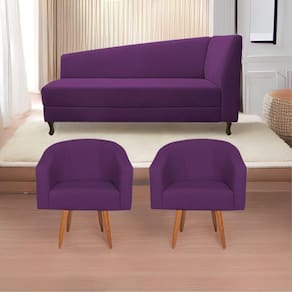 Kit Diva Recamier Heitor 185cm Lado Esquerdo e 02 Poltronas Luiza Suede Roxo