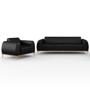 Kit Sofá 3 Lugares 210Cm Com Poltrona Molino Preto B-159