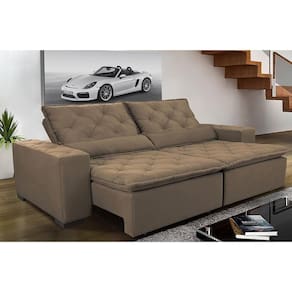 Sofá Magnum 2,22m Retrátil, Reclinável Com Molas E Almofadas Lombar Tecido Suede Velusoft Castor