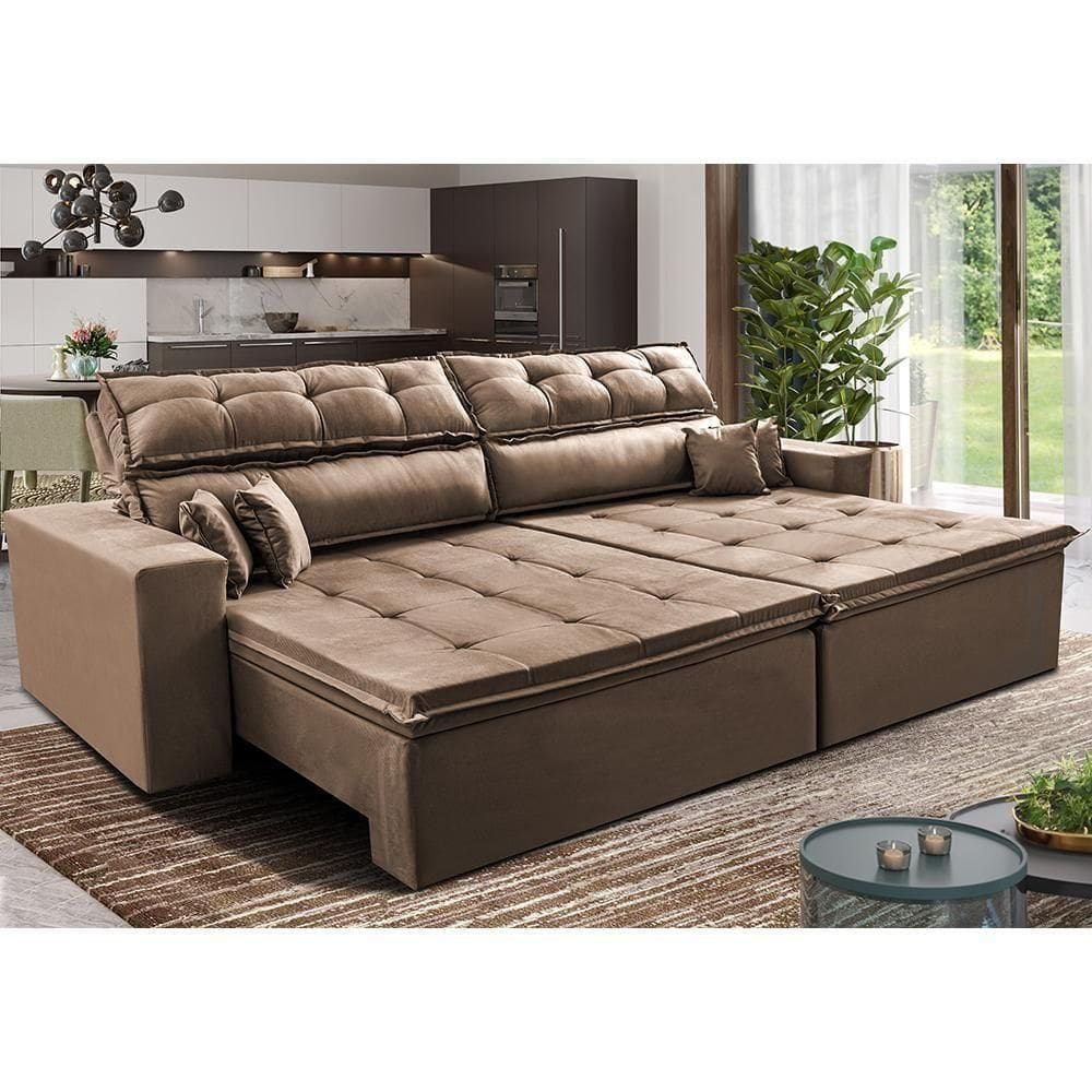 Sofá Retrátil E Reclinável 3,12m Luxos Cama Inbox Velusoft Castor