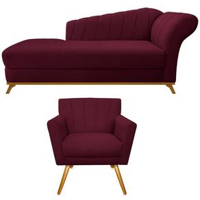 Kit Diva Recamier Vanessa 160cm Lado Esquerdo E 01 Poltrona Laura Suede Cor Bordô