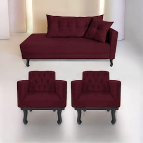 Kit Diva Recamier Azura 140cm Lado Esquerdo e 02 Poltronas Classic Suede Bordô