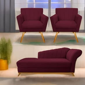 Kit Diva Recamier Vanessa 160Cm Lado Esquerdo E 02 Poltronas Laura Suede Cor Bordô