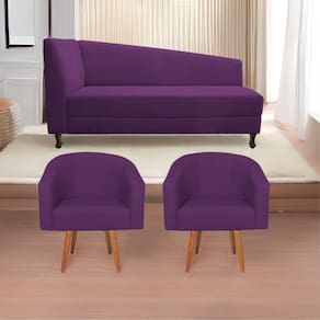 Kit Diva Recamier Heitor 140cm Lado Direito e 02 Poltronas Luiza Suede Roxo