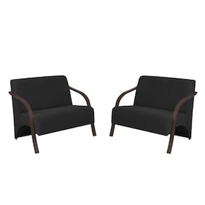 Kit 2 Poltronas 2 Lugares Vênus Suede Braço Madeira