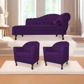 Kit Diva Recamier Diana 140cm Lado Esquerdo e 02 Poltronas Julia Suede Roxo