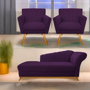 Kit Diva Recamier Vanessa 140Cm Lado Esquerdo E 02 Poltronas Laura Suede Cor Roxo