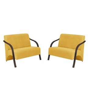 Kit 2 Poltronas 2 Lugares Vênus Suede Braço Madeira