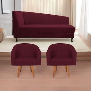 Kit Diva Recamier Heitor 140cm Lado Esquerdo e 02 Poltronas Luiza Suede Bordô