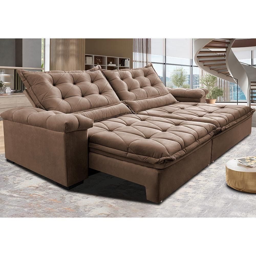 Sofá Retrátil E Reclinável 2,35M Cama Inbox Big Fresh Com SoftgelD40 Velupluma Castor