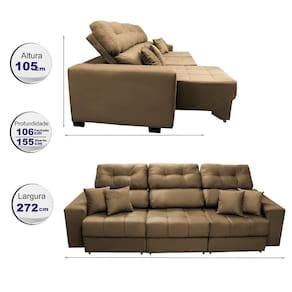 Sofá Retrátil E Reclinável Cama Inbox Diamond 2,72m Tecido Suede Velusoft Castor