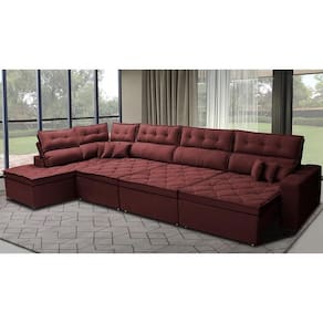 Sofá De Canto 4,80x2,36m Retrátil E Reclinável Com Molas Cama Inbox Platinum Esquerdo Suede Vinho