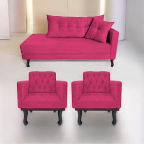 Kit Diva Recamier Azura 140Cm Lado Esquerdo E 02 Poltronas Classic Suede - Doce Sonho Móveis Pink