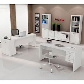 Conjunto Escritorio Completo 8 Peças Cj22 Branco Branco