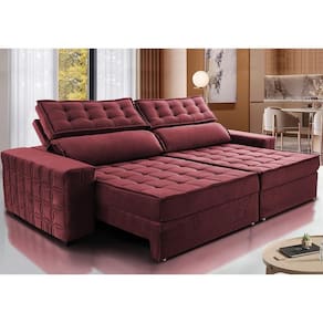 Sofá Retrátil E Reclinável 2,75M Cama Inbox Big Star Com SoftgelD40 Velupluma Vinho