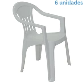 Kit 6 Cadeiras Plastica Monobloco Com Bracos Ilhabela Branca Tramontina