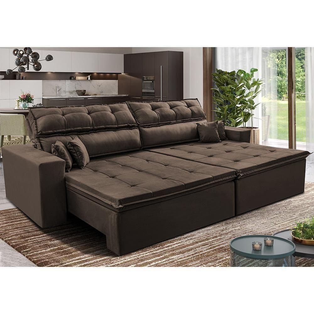 Sofá Retrátil E Reclinável 3,12m Luxos Cama Inbox Velusoft Café