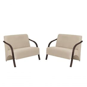 Kit 2 Poltronas 2 Lugares Vênus Suede Braço Madeira