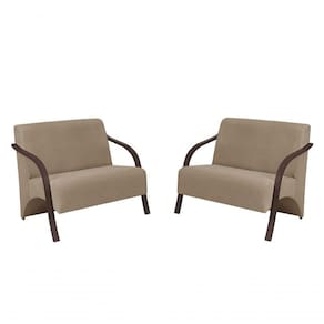 Kit 2 Poltronas 2 Lugares Vênus Suede Braço Madeira