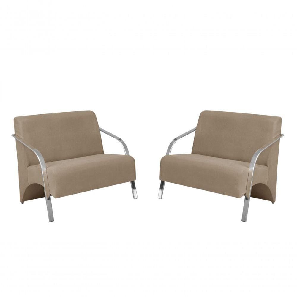 Kit 2 Poltronas 2 Lugares Vênus Braço Alumínio Suede