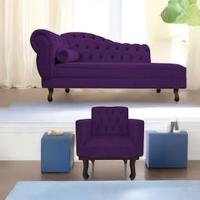 Kit Diva Recamier Diana 160Cm Lado Direito E 01 Poltrona Classic Suede - Doce Sonho Móveis Roxo