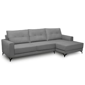 Sofá 4 Lugares Com Chaise Direito 285Cm Soreh F05 Veludo Prata