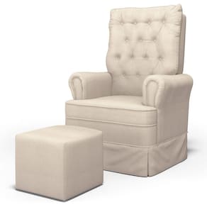 Poltrona De Amamentação E Descanso Com Balanço E Puff Laís G05 Linho Creme - Mpozenato