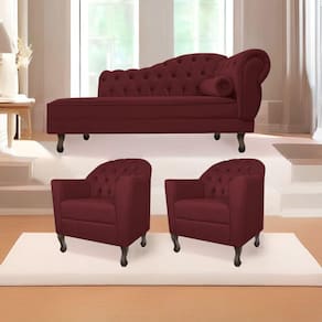 Kit Diva Recamier Diana 140cm Lado Esquerdo e 02 Poltronas Julia Suede Bordô