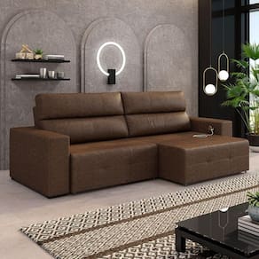 Sofá Retrátil 4 Lugares 284cm 2 Módulos Nero Com Usb Couro Manchado G52 - Gran Belo