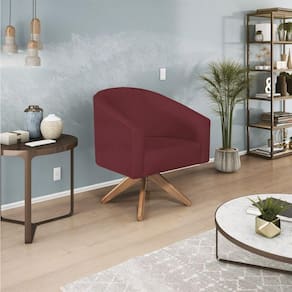 Poltrona Decorativa Luiza Base Giratória De Madeira Suede Bordô