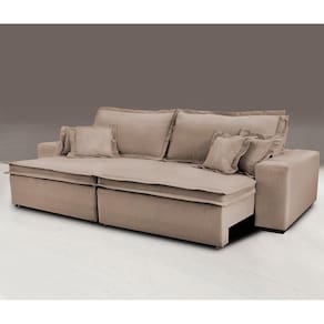Sofa Retrátil E Reclinável Com Molas Cama Inbox Premium 2,32m Tecido Em Linho Bege Escuro