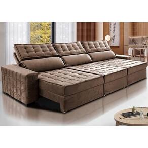 Sofá Retrátil E Reclinável 3,55M Cama Inbox Big Star Com SoftgelD40 Velupluma Castor