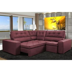 Sofa De Canto Retrátil E Reclinável Com Molas Cama Inbox Austin 2,30m X 2,30m Suede Velusoft Vinho