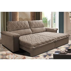 Sofá Retrátil E Reclinável 2,15m Molas Ensacadas Cama Inbox Big Home Com Bordado 3d Velusoft Castor
