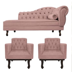 Kit Diva Recamier Diana 130Cm Lado Esquerdo E 02 Poltronas Classic Linho - Amarena Móveis