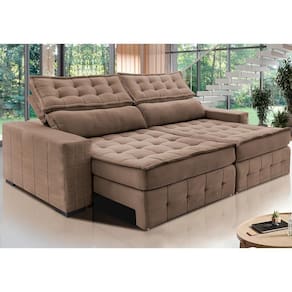 Sofá Retrátil E Reclinável 2,55M Cama Inbox Big Puffer Com SoftgelD40 Velupluma Castor