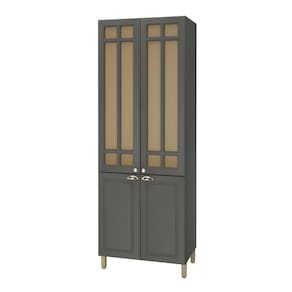 Paneleiro 80Cm 4 Portas Com Vidro Indekes Firenze Chumbo