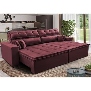 Sofá Retrátil E Reclinável 2,72m Luxos Cama Inbox Velusoft Vinho