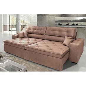 Sofá Austin 3,02m Retrátil, Reclinável Com Molas No Assento E Almofadas, Suede Castor Cama Inbox