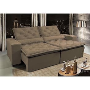 Sofá Lisboa 2,72m Retrátil, Reclinável Com Molas No Assento Tecido Suede Velusoft Castor