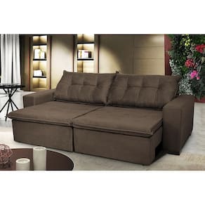 Sofá Austrália 2,12 Mts Retrátil, Reclinável Com Molas E Pillow No Assento Tecido Suede Café