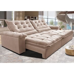 Sofá Retrátil E Reclinável 3,15M Cama Inbox Big Fresh Com SoftgelD40 Velupluma Bege