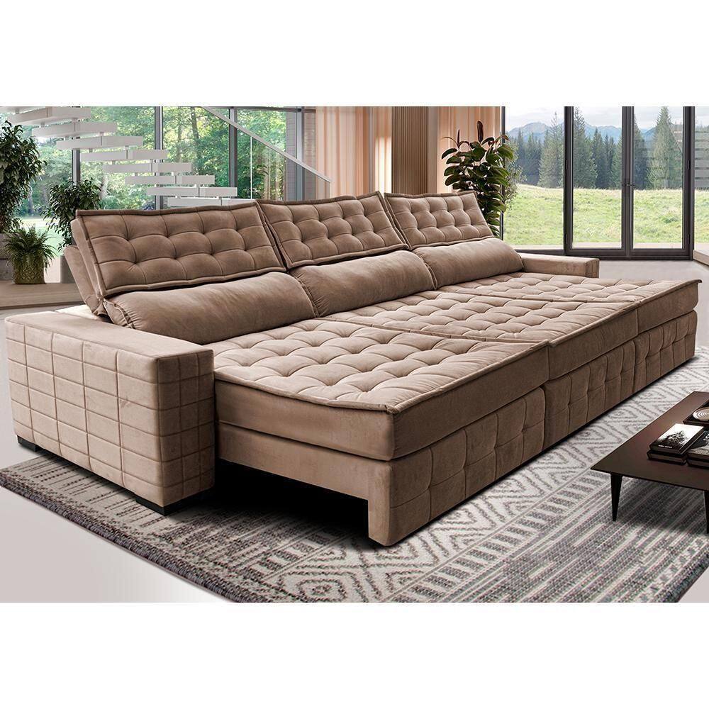 Sofá Retrátil E Reclinável 4,15M Cama Inbox Big Puffer Com Softgel D40 Velupluma Castor